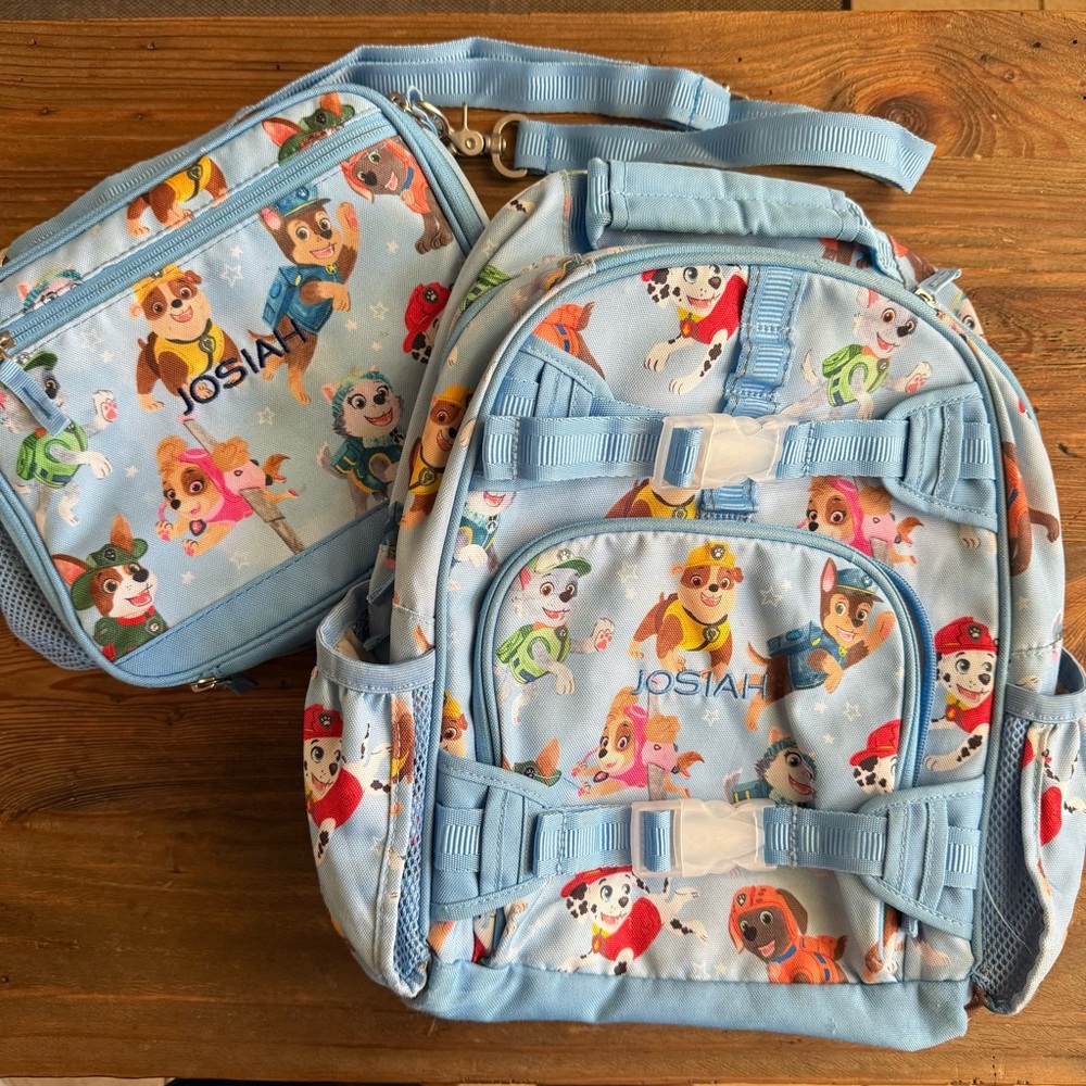 Pottery Barn Kids Mackenzie Backpack & Lunchbox Set - Small, “Josiah” Embroidery